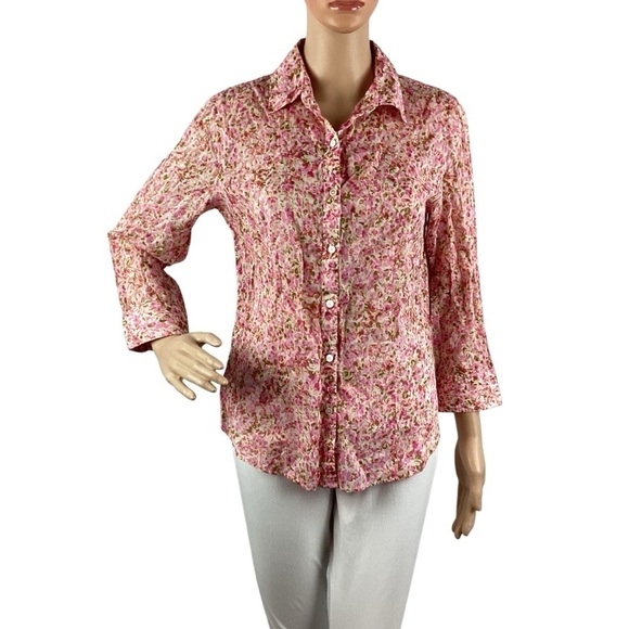 Talbots Pink Floral 100% Cotton Button Down Top Size 8 - Picture 1 of 7